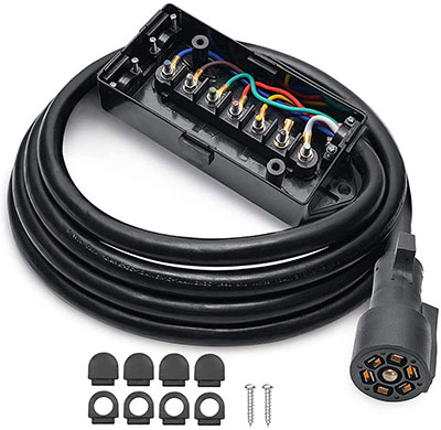 7 Way Trailer Cord 8 Feet with 7 Gang Junction Box Kit