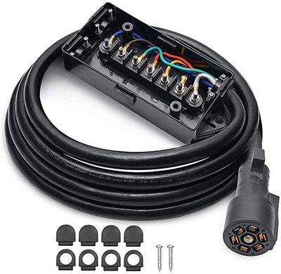 7 Way Trailer Cord 8 Feet with 7 Gang Junction Box Kit